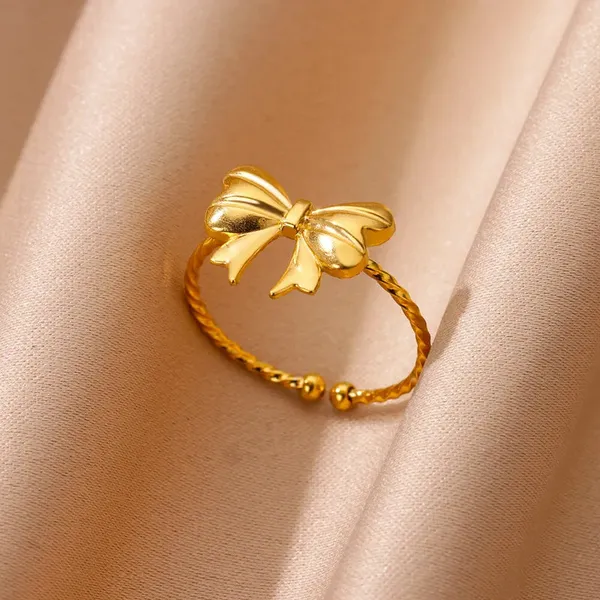 Gold_Bowknot_3_Pcs_Rings_Earrings_For_Women